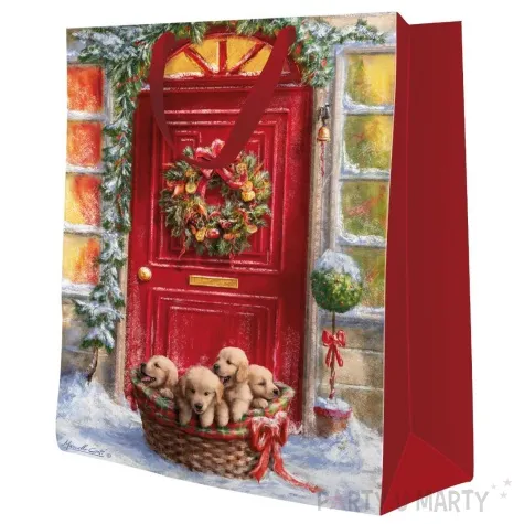 torebka prezentowa szczeniaki w koszyku kol mix paw 41 x 30 cm