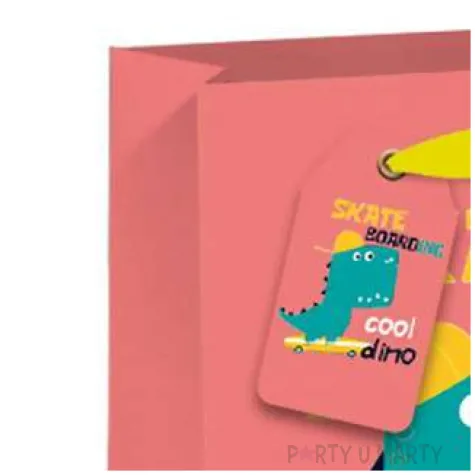 torebka prezentowa wesoly dinozaur czerwona partypal 32 x 26 cm
