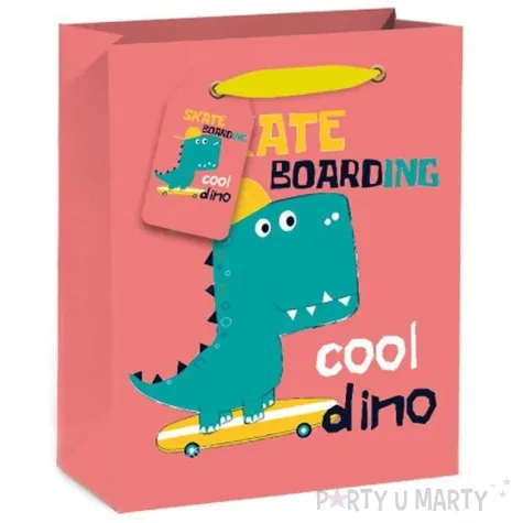 torebka prezentowa wesoly dinozaur czerwona partypal 42 x 32 cm