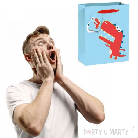 torebka prezentowa wesoly dinozaur niebieska partypal 23 x 18 cm