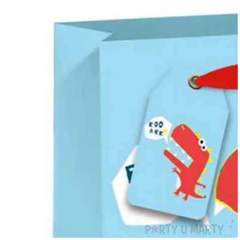 torebka prezentowa wesoly dinozaur niebieska partypal 42 x 32 cm