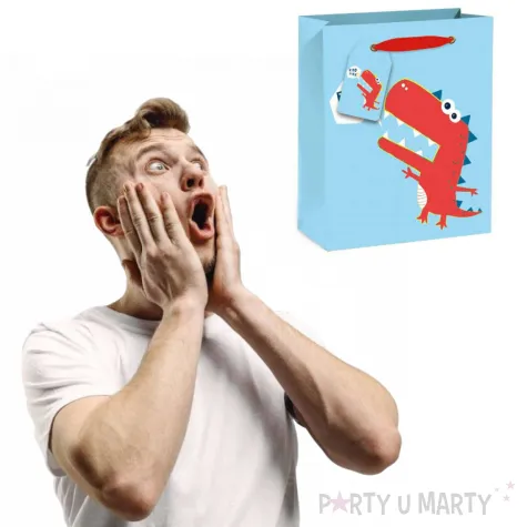 torebka prezentowa wesoly dinozaur niebieska partypal 42 x 32 cm