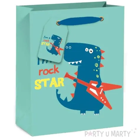 torebka prezentowa wesoly dinozaur zielona partypal 23 x 18 cm