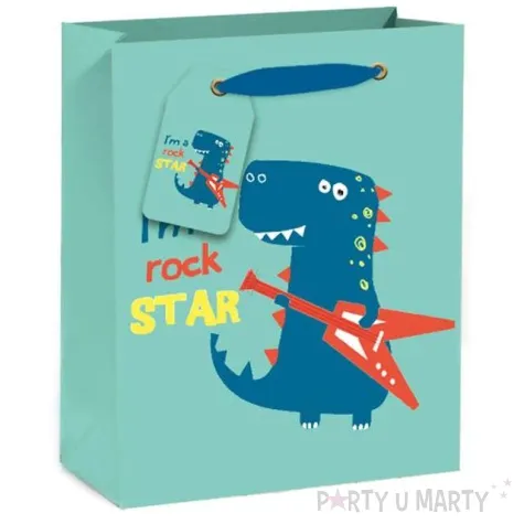 torebka prezentowa wesoly dinozaur zielona partypal 32 x 26 cm