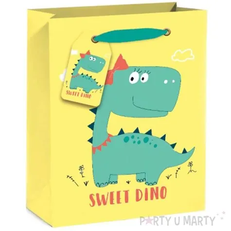 torebka prezentowa wesoly dinozaur zolta partypal 23 x 18 cm