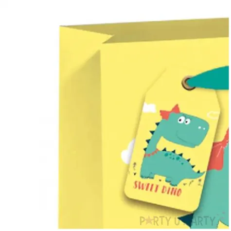 torebka prezentowa wesoly dinozaur zolta partypal 42 x 32 cm