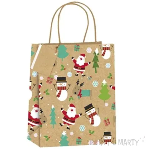 torebka prezentowa xmas balwanki mikolaje zlota partypal 32x42x12 cm