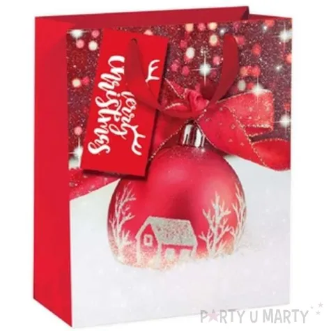torebka prezentowa xmas bombka domek czerwona partypal 26x32x12 5 cm