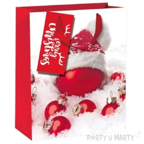 torebka prezentowa xmas bomka w czapce czerwona partypal 32x42x12 cm