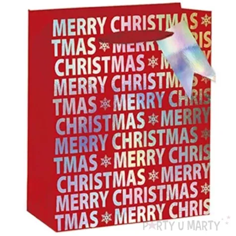 torebka prezentowa xmas napisy czerwona partypal 18x23x10 cm