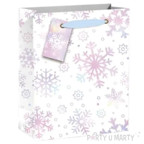 torebka prezentowa xmas sniezki biala partypal 32x42x12 cm