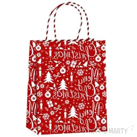 torebka prezentowa xmas sniezki czerwona partypal 32x42x12 cm
