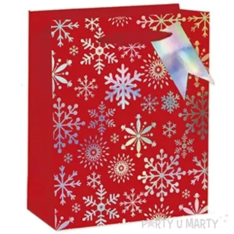 torebka prezentowa xmas sniezynki czerwona partypal 18x23x10 cm