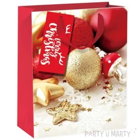 torebka prezentowa xmas zlote bombki czerwona partypal 18x23x10 cm