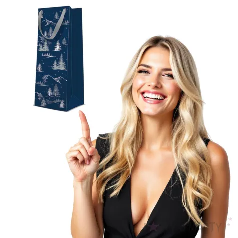 torebka prezentowa zimowa sceneria granatowa paw 12x37 cm