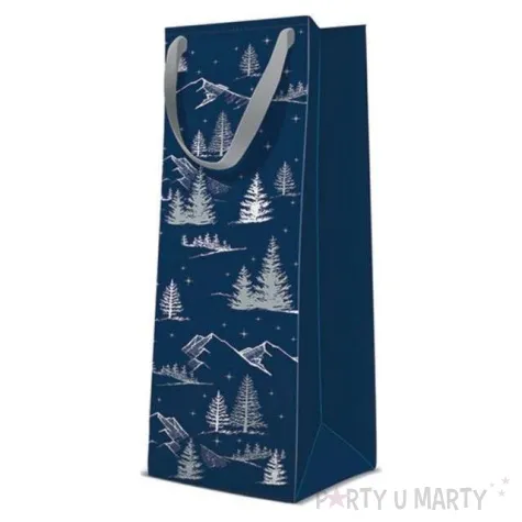 torebka prezentowa zimowa sceneria granatowa paw 12x37 cm