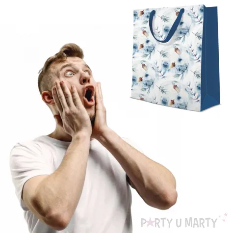 torebka prezentowa zimowy klimat galazki i zoledzie biala paw 17x17x6 cm