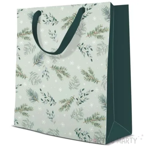 torebka prezentowa zimowy klimat galazki zielona paw 20x25x10 cm