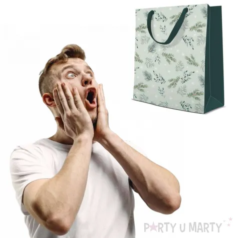 torebka prezentowa zimowy klimat galazki zielona paw 20x25x10 cm