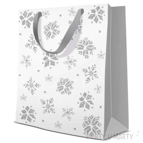 torebka prezentowa zimowy klimat sniezynki biala paw 20x25x10 cm