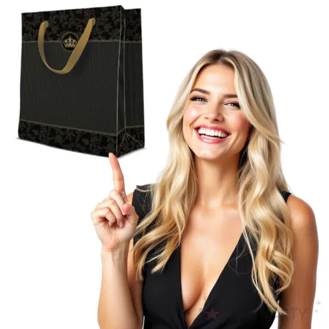 torebka prezentowa zlota korona czarna paw 20x25 cm