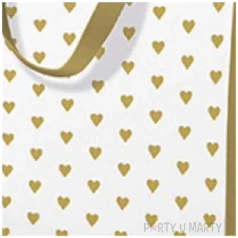 torebka prezentowa zlote serduszka paw 20x25 cm