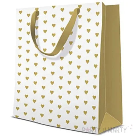 torebka prezentowa zlote serduszka paw 20x25 cm