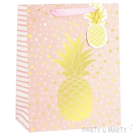 torebka prezentowa zloty ananas rozowa partypal 42 x 32 cm