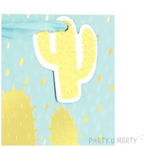 torebka prezentowa zloty kaktus blekitna partypal 23 x 18 cm