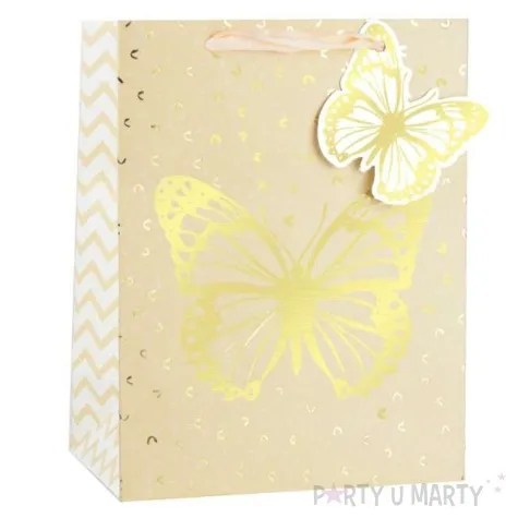 torebka prezentowa zloty motyl naturalny partypal 23 x 18 cm