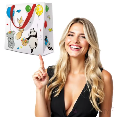 torebka prezentowa zwierzeta z balonami paw 17x17 cm