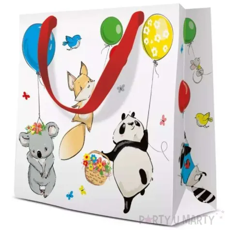 torebka prezentowa zwierzeta z balonami paw 17x17 cm