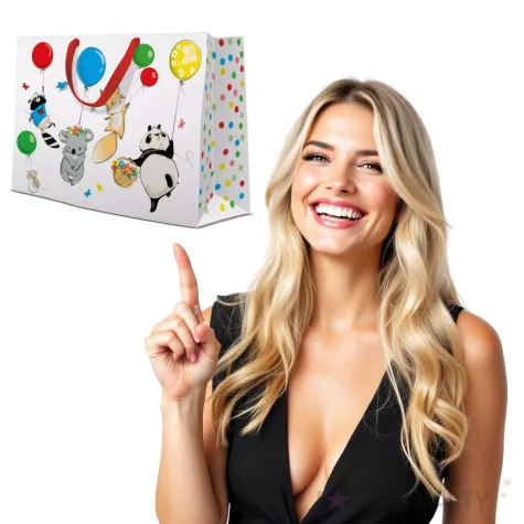 torebka prezentowa zwierzeta z balonami paw 33x26 cm