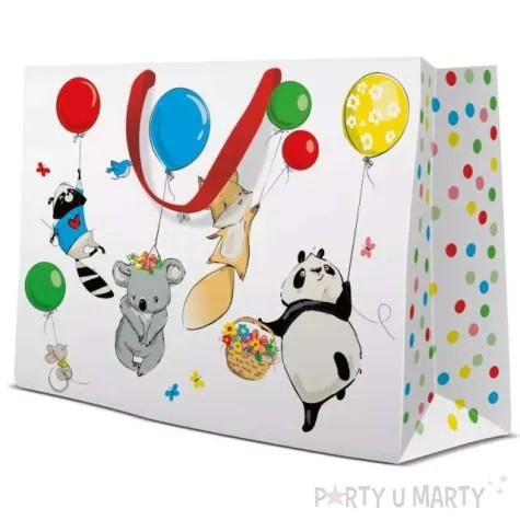 torebka prezentowa zwierzeta z balonami paw 33x26 cm