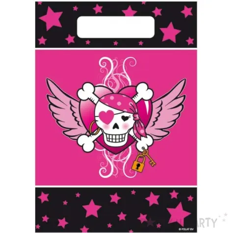 torebki foliowe piracka czaszka girl rozowe folat 25 cm