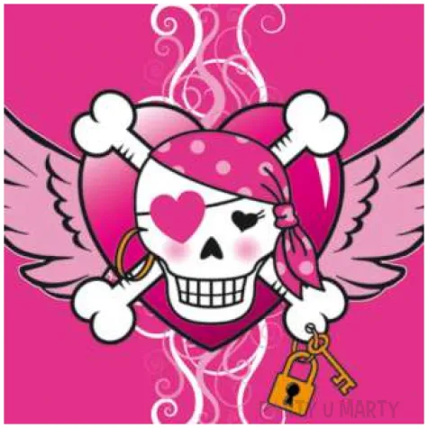 torebki foliowe piracka czaszka girl rozowe folat 25 cm