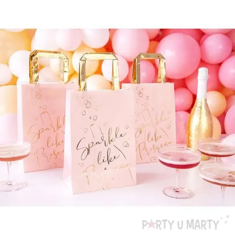 torebki na prezenty prosecco rozowy 6 szt partydeco