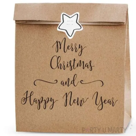 torebki na slodycze merry christmas and happy new year kraft partydeco 3 szt