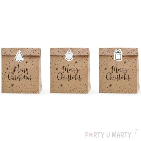 torebki na slodycze merry christmas kraft partydeco 3 szt