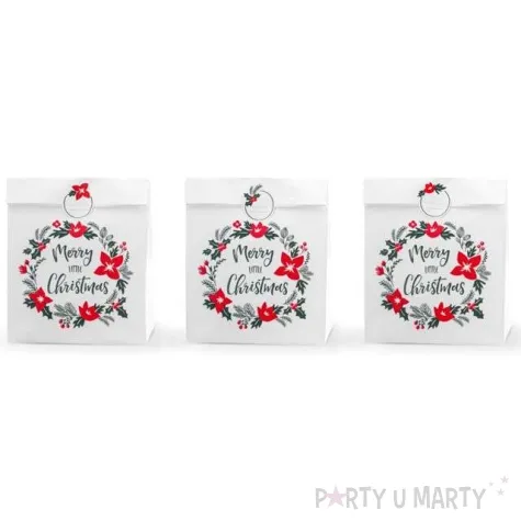 torebki na slodycze merry little christmas bialy partydeco 3 szt