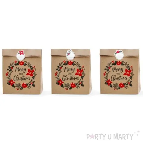 torebki na slodycze merry little christmas kraft partydeco 3 szt