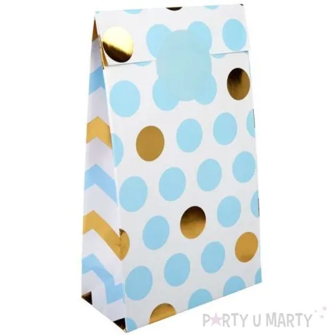 torebki na slodycze niebieskie i zlote grochy neviti 5 szt