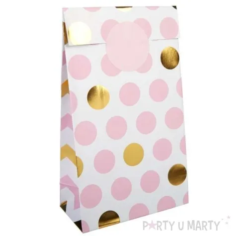 torebki na slodycze rozowe i zlote grochy neviti 5 szt