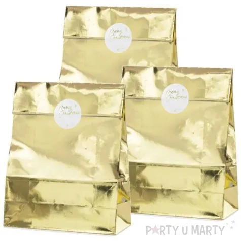 torebki prezentowe merry christmas zlote partydeco 18x28 cm 3 szt