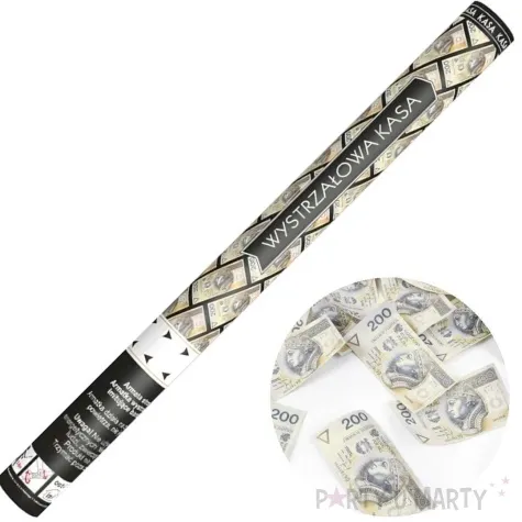 tuba strzelajaca banknoty 200 pln papier partydeco 80 cm