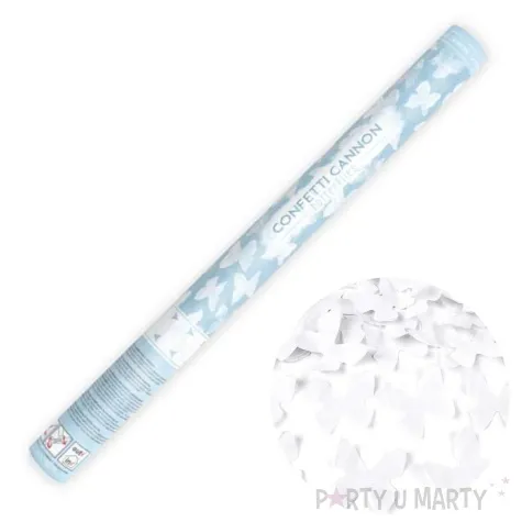 tuba strzelajaca biale motylki papier partydeco 80 cm