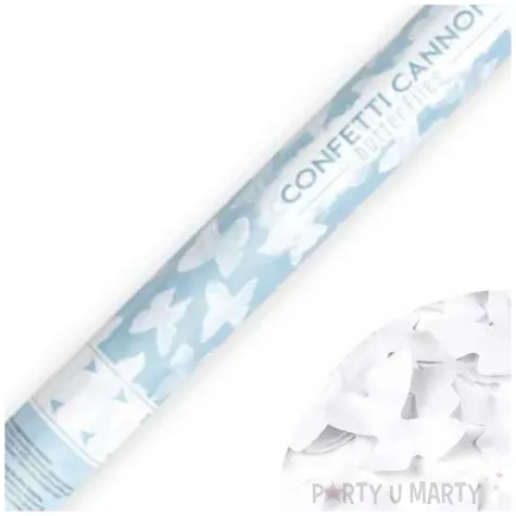 tuba strzelajaca biale motylki papier partydeco 80 cm
