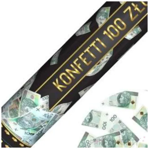 tuba strzelajaca konfetti banknoty 100 pln papier 40 cm godan