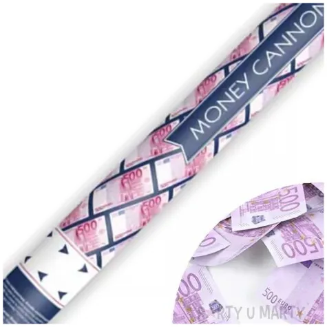 tuba strzelajaca konfetti banknoty 500 euro papier 60 cm partydeco