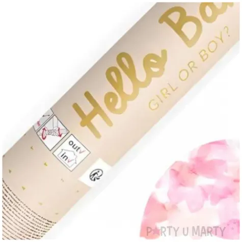 tuba strzelajaca konfetti girl or boy dziewczynka rozowy partydeco 20 cm